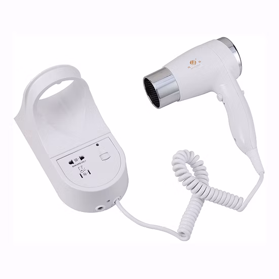 Asciugacapelli da parete professionale in plastica bianca da 1200 W per forniture alberghiere